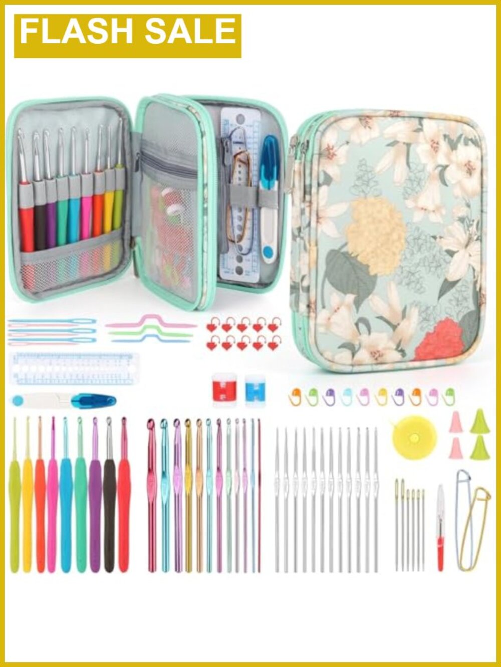 85pc Ergonomic Crochet Hooks Kit Aluminum Plastic Case Lace Knitting Set